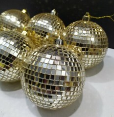 Lot 6 vintage 3″ wide Gold Glass Mirror Disco Balls Ornaments Holidays