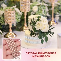 2 Roll 1″x20 Yard Crystal Rhinestones Mesh Ribbon Rose Gold (4mm)