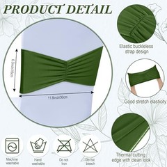 100 Pcs Spandex Chair Sashes Bows Bands Slider Sashes for Chair Moss Green