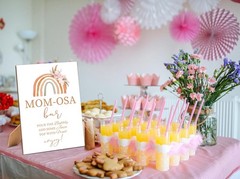 Mom-osa Bar Sign – Boho Rainbow Baby Shower Sign, 1 Pack Wooden Sign with Sta…