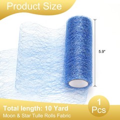 Moon & Star Tulle Rolls Fabric, 6″ x 10 Yard Nylon Tulle Ribbon, Dark Blue