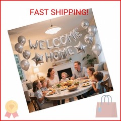 JumDaQQ Welcome Home Letter Balloon Silver Banner with Star Confetti Balloons fo