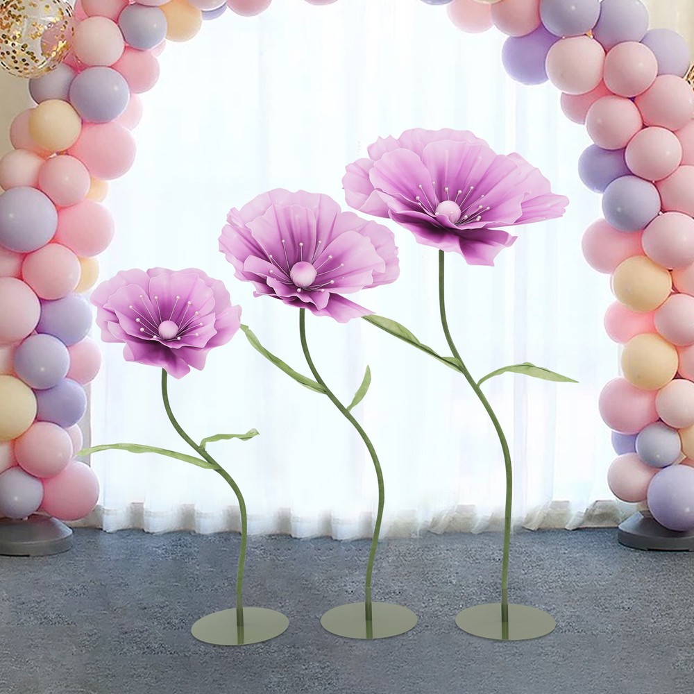 3 Pcs Artificial Corn Poppy Flowers Purple Green Home Wedding Decor