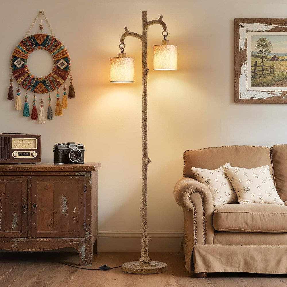 Rustic Floor Lamp for Living Room – Newly Upgraded Heavy-Duty Resin Base Farm…