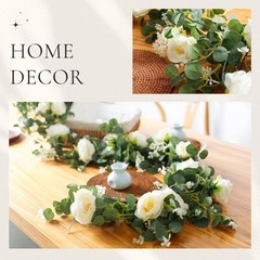 Der Rose 2Pack 13Ft Artificial Eucalyptus Flower Garland with Fake Rose Flowe…
