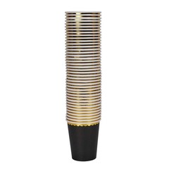 Geeklife Black Party Paper Cups with Gold Border,Disposable Gold Foil Paper C…