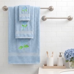 3 Pcs Hydrangea Floral Bathroom Towel Set Farmhouse Embroidered Hydrangea Flo…