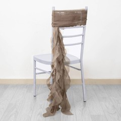 Taupe Premium CHAIR COVER with Curly Chiffon Ruffled SASHES Wedding Decorations