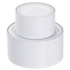 Goodluck 200PCS Silver Plastic Plates,Heavy Duty Disposable Silver Plates wit…