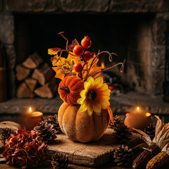 Thanksgiving Seasonal Foam Wreath with Pumpkin Theme and Maple Color Accents