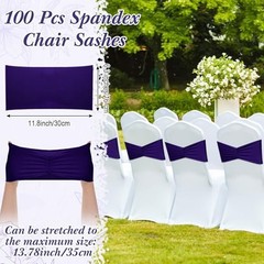 100 Pcs Spandex Chair Sashes Bows Bands Slider Sashes for Chair Deep Purple