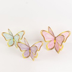 12 Pastel Color 3D Butterfly Table Centerpieces with Metallic Gold Foil Accents