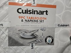 Cuisinart 9 Piece Tablecloth & Napkins Set, White in Color, Circular Pattern