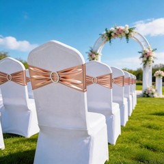 Pack of 50 Spandex Rose Gold Chair Sashes Bands with Buckle Sashes for Weddin…