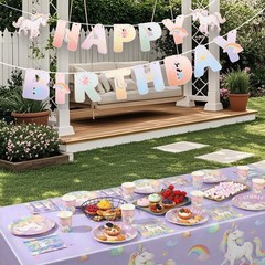 Unicorn Party Tablecloth, 54 × 108 Inch Unicorn Table Cover, 2 Pack Disposa