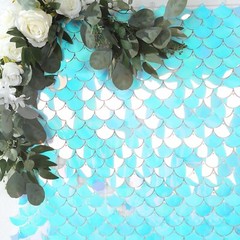 24 IRISDESCENT BLUE Mermaid Scales Sequin Wall Photo Backdrop PANELS Party