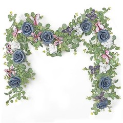 2Pcs 5.9 Ft Artificial Rose Vine Fake Flower Garland Rose Hydrangea 2PCS Blue
