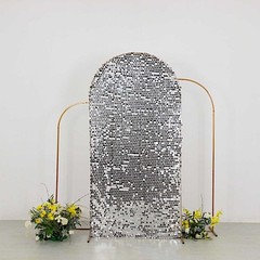 7 ft SILVER Big Payette Sequin Fitted Round Top Wedding Arch STAND COVER Party