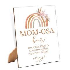 Mom-osa Bar Sign – Boho Rainbow Baby Shower Sign, 1 Pack Wooden Sign with Sta…