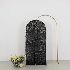 6 ft BLACK Big Payette Sequin Fitted Round Top Wedding Arch STAND COVER Party