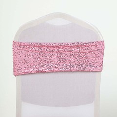 10 Pink Spandex Sequined CHAIR SASHES Ties Wraps Wedding Party Event Decorations