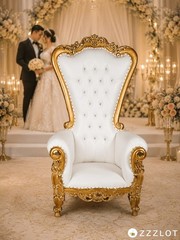 NEW Gold White 6ft King Queen Throne Chair Diamond Tufted Wedding Banquet Party