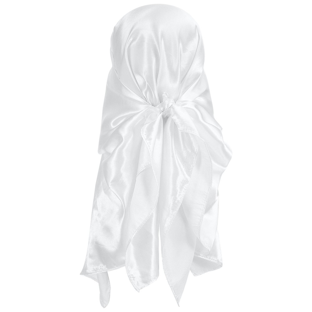 35 Inch Square Satin Head Scarf Silk Feeling Hair Scarf, White