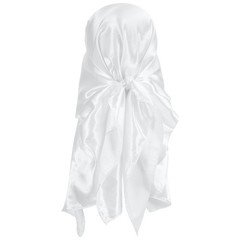 35 Inch Square Satin Head Scarf Silk Feeling Hair Scarf, White