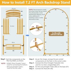 7.2 FT Wedding Arch Backdrop Stand, Gold Metal Arch Backdrop 7.2 x 4 FT (HxW)