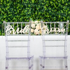 2 Natural 12×5 in Wooden Bride and Groom Chair Signs HANGING DECOR Party Events