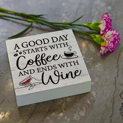 Funny Rustic Wooden Sign Coffee And Wine Desk Decor Sign, A Good Day Starts w…