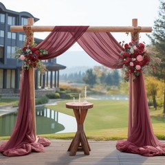 Arch Drapes for Wedding Arch Draping Fabric Burgundy Sheer Backdrop Curtain f…