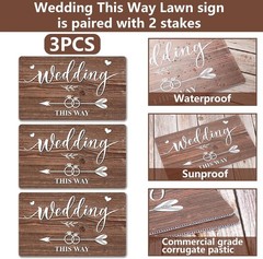 3Pcs Double Sided Wedding This Way Sign Corrugated Plastic Direction Arrow Marks