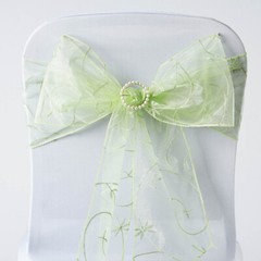 10 Apple Green Embroidered Organza CHAIR SASHES Ties Bows Wedding Party SALE