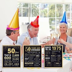 50th Birthday Gifts for Men 1975 Birthday Decorations 3 Pieces 11 x 14 Back i…