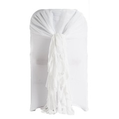 White Premium CHAIR COVER with Curly Chiffon Ruffled SASHES Decorations