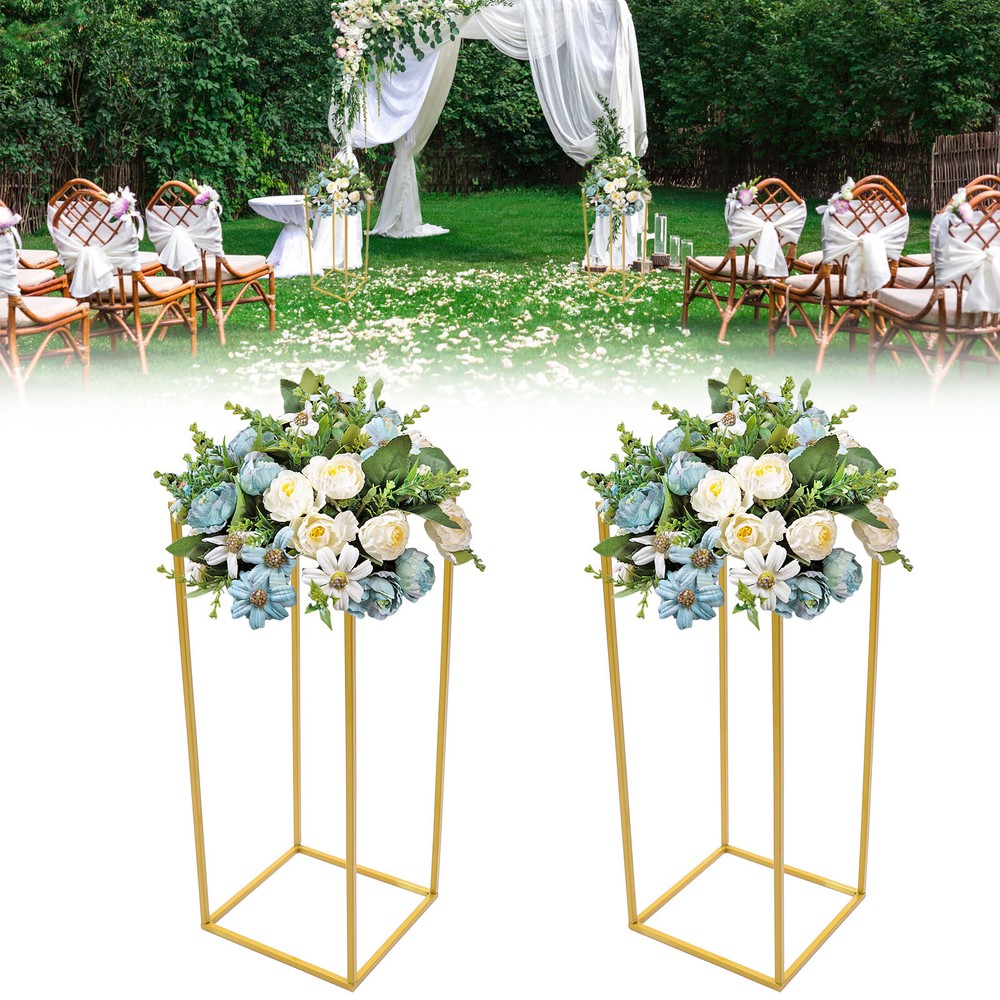 2x Metal Floor Stand Column Cube Shape Flower Holder Wedding Backdrop Decoration