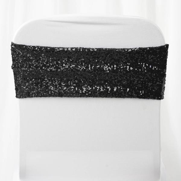 10 Black Spandex Sequined CHAIR SASHES Ties Wraps Wedding Party Decorations