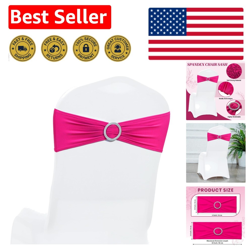 Pack of 10 Spandex Chair Sashes with Elegant Silver Buckle – Magenta