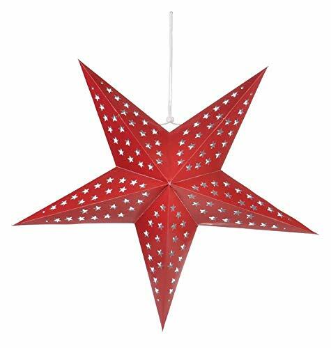 Quasimoon 24″ Solid Red Cut-Out Paper Star Lantern, Hanging Decoration by Pap…