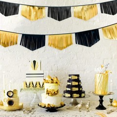 Black and Gold Tassel Banner Double Sided Metallic Fabric Pennant Bunting Fla…