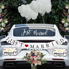 4 Pcs Just Married Wedding Car Decorations – Include Just Married Ornate Car Mag
