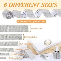6 Rolls Self-Adhesive Rhinestone Ribbon Crystal Diamond Bling Ribbon DIY White