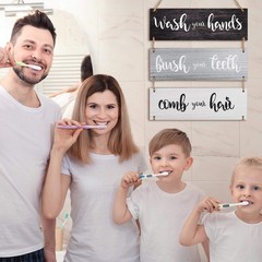 Jetec Farmhouse Bathroom Wall Decor Bath Rules Wall Art Sign Family Hanging F…