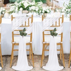White Chair Sashes Wedding Aisle Decorations: 24 Packs 8ft Long Draping Fabric