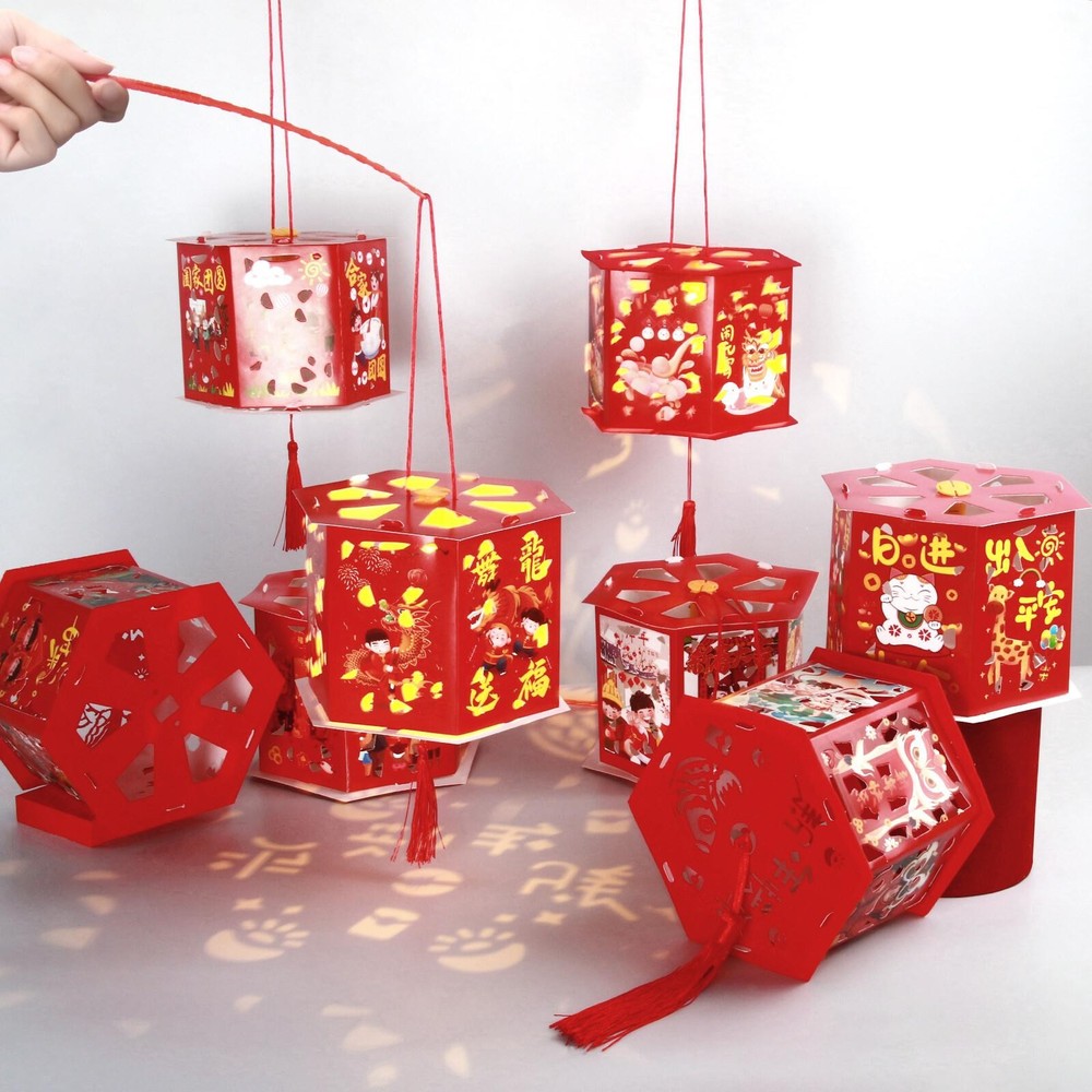 8Pcs Chinese New Year Lanterns Red Paper-cuts Lanterns Festival Decor For Kids