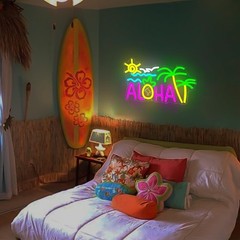 Aloha Palm Tree Neon Sign Aloha Sign for Wall Decor Tropical Hawaiian Aloha L…