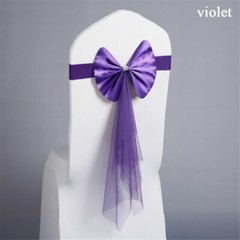 5pcs Chair Back Flower Cover Bowknot Gauze Stretch Wedding Party Decorations
