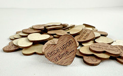 Wooden Heart Wedding Confetti 1″ Happily Ever After and Once Upon a Time Qty 277