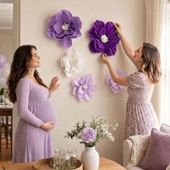 Purple Paper Flowers 3D Wall Decor Party Decorations Girls Women Elegant